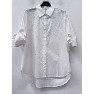 White Embellished Button Down Top