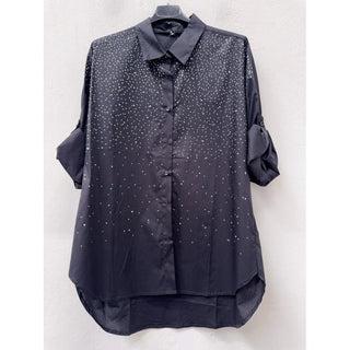 Black Sparkle Embellished Button Top