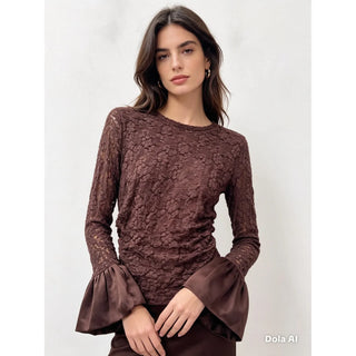 Brown Lace Statement Sleeve Top