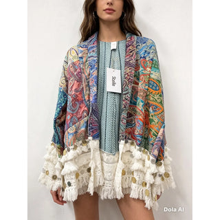 Multi Paisley Boho Fringe Kimono Jacket