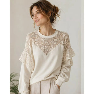 Ivory Lace Embellished Sweatshirt