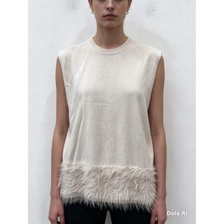 Ivory Faux Fur Hem Knit Top