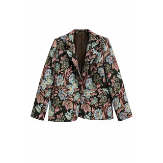 Black Botanical Floral Tapestry Jacquard One Size Jacket