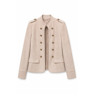 Beige Sueded Military Double Breasted Gold Button One Size Jacket