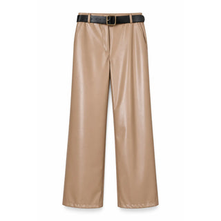 Camel Faux Leather Straight Leg Belted One Size Pants