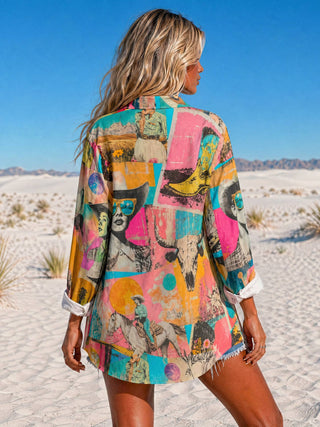 Retro Cowgirl Collage Button-Up Top — Faire photo 3