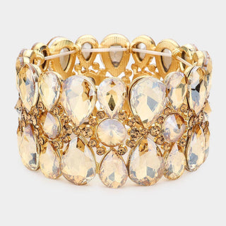 Multi Stone Cluster Evening Stretch Bracelet - Born To Glam