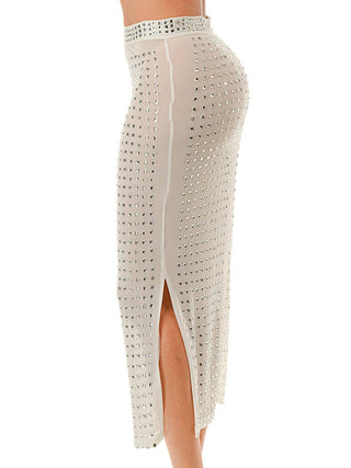 White Square Rhinestone Long Skirt by SALT