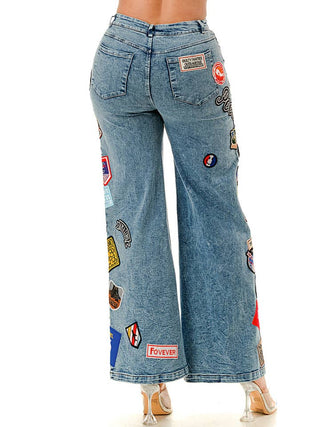 Blue Patchwork Wide Leg Denim Pants – supplier view 4