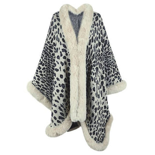 Faux Fur Leopard Print Cardigan Cape Apricot