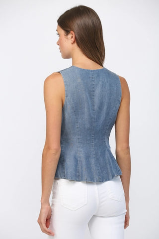 Denim Peplum Button Vest