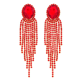 Oval Rhinestone Crystal Halo Drop Tassel Earrings - Born To Glam