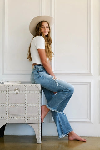 Light Wash Distressed Wide Leg Jeans