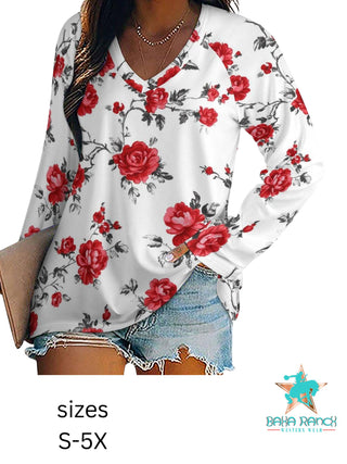Red Rose Floral Long Sleeve Top — Faire photo 2