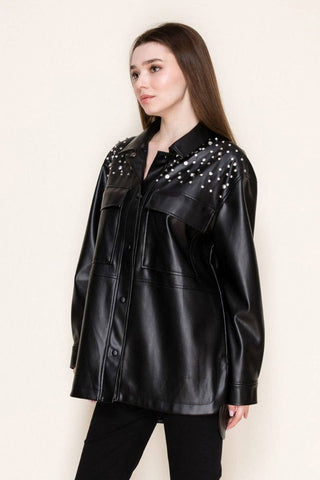 Faux Leather Rhinestone Jacket - Born To Glam
