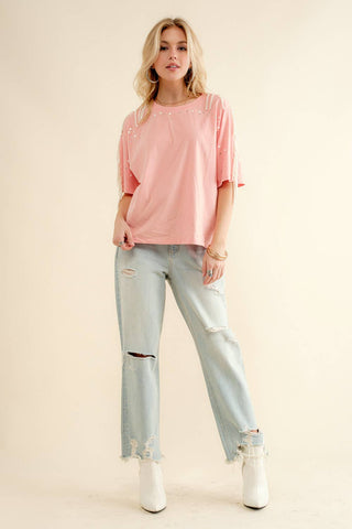 Pearl Fringe Shoulder T Shirt - Born To Glam