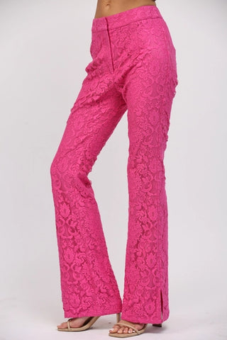 Hot Pink Lace Flare Pants