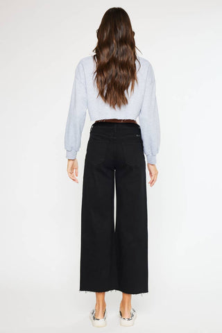 High Rise Black Crop Wide Leg Stretch Jeans - Born To Glam