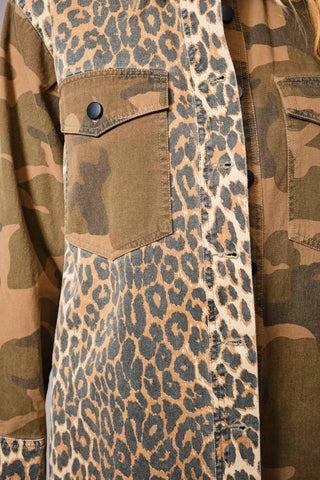 Camo Green Mix Media Leopard Snap Jacket - Born To Glam