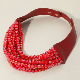 Chunky Acrylic Beaded Multi Layered Faux Leather Necklace - Born To Glam