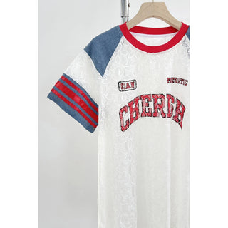 Lace Patchwork Graphic Tee with Denim - Born To Glam