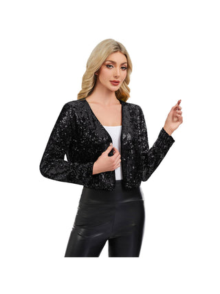 Black Sequin Cropped Open-Front Jacket alternate