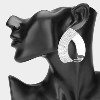 Half Rhinestone Metal Teardrop Earrings - Born To Glam