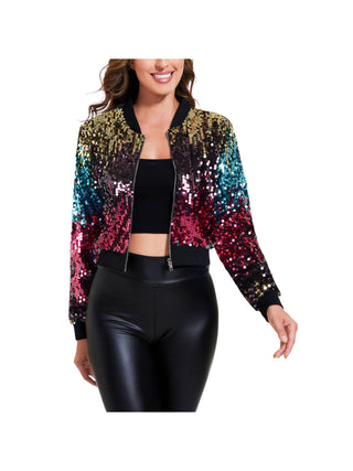 Gradient Sequin Bomber Jacket front