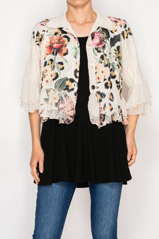 Ruffle Sleeve Floral Leopard Print Jacket - Born To Glam