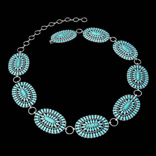 Boho Vintage Western Oval Turquoise Stone Concho Chain Belt - Born To Glam