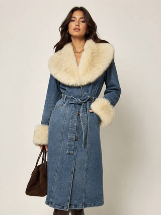 Denim Faux Fur Collar Jacket