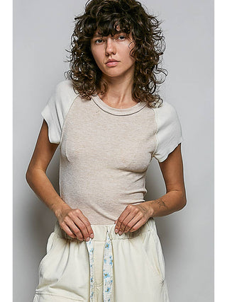 Almond Cream Contrast Raglan Fitted Top duplicate
