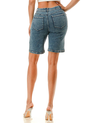 Blue Embellished Pearl Cut-Out Shorts by SALT