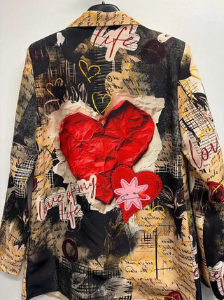 Italian Red Heart Printed Blazer