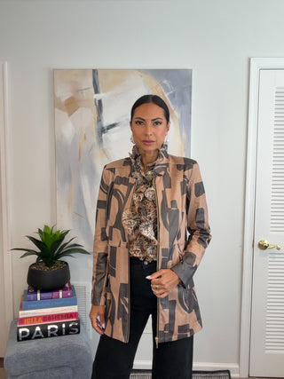 Abstract Print Zip Front Jacket - Born To Glam