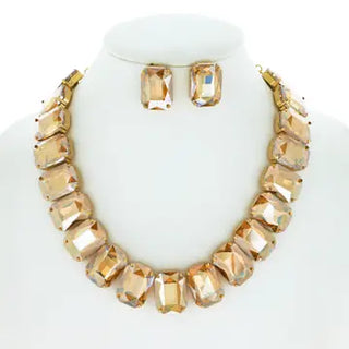 Crystal Rectangle Collar Necklace Set - Born To Glam