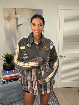 Pink Plaid Patched Distressed Top - Born To Glam