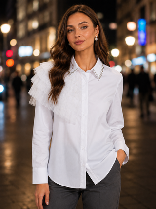 White Lace Embellished Long Sleeve Top