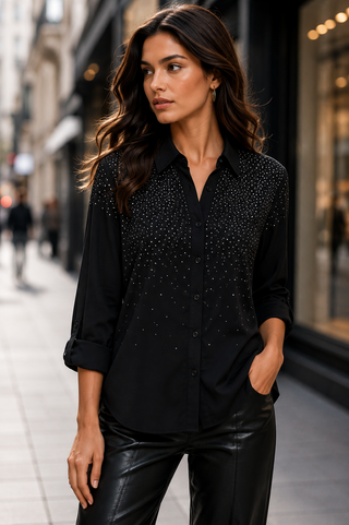 Black Sparkle Embellished Button Top - Born To Glam