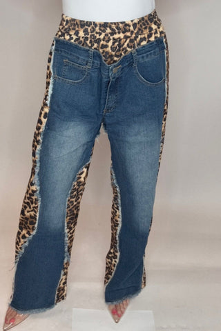 Leopard Contrast High Waist Pants - Born To Glam