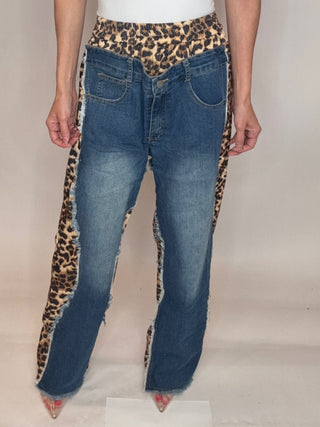 Leopard Contrast High Waist Pants - Born To Glam
