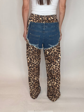 Leopard Contrast High Waist Pants - Born To Glam