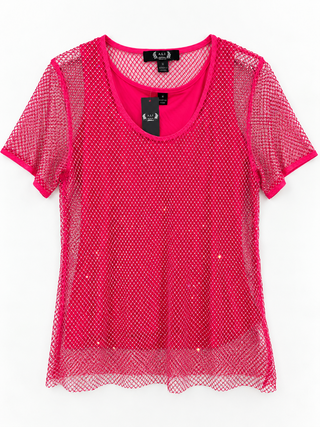 Pink Sparkle Mesh Layered Top