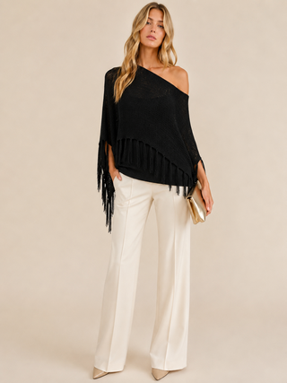 Black Fringe Knit Sweater Top - Born To Glam
