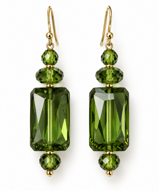 Olive Green Rectangle Crystal Drop Earring