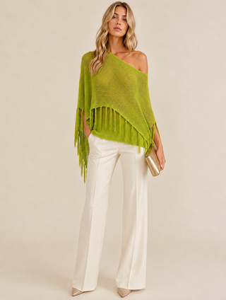 Lime Fringe Knit Sweater Top - Born To Glam