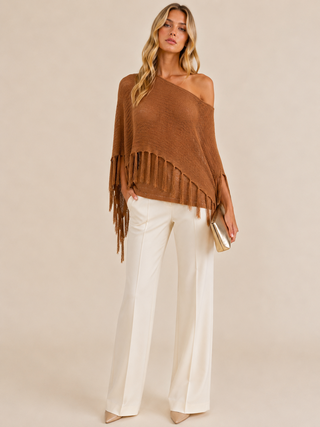 Rust Fringe Knit Sweater Top - Born To Glam