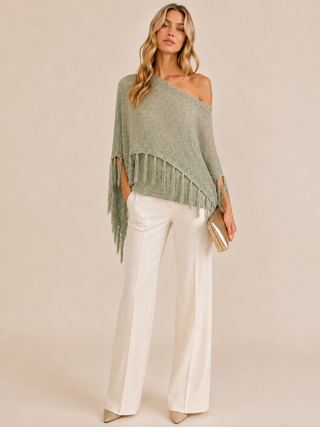 Seafoam Fringe Knit Sweater Top - Born To Glam