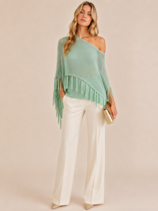 Mint Fringe Knit Sweater Top - Born To Glam