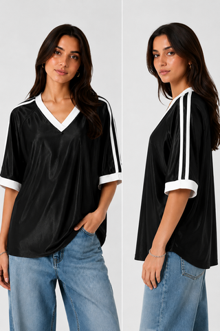 Black Varsity Stripe Statement Top